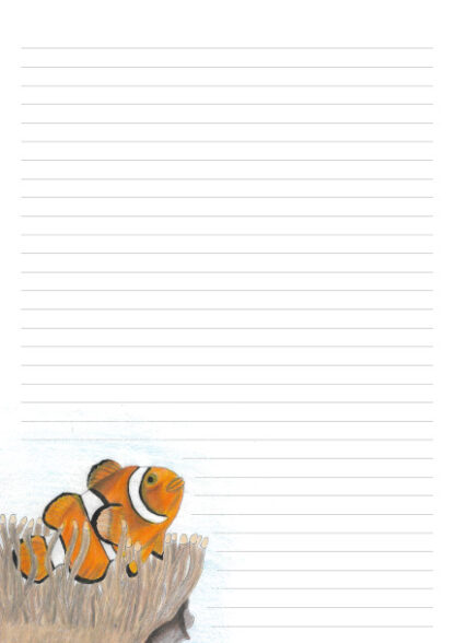 A4 page with 32 lines and a hand drawn picture of a clownfish